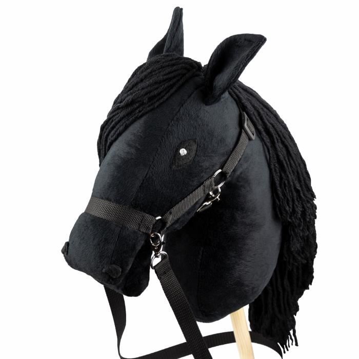 jouet à cheval bâton - grand cheval baton noir hobby horse avec licol et rênes incluses - a3