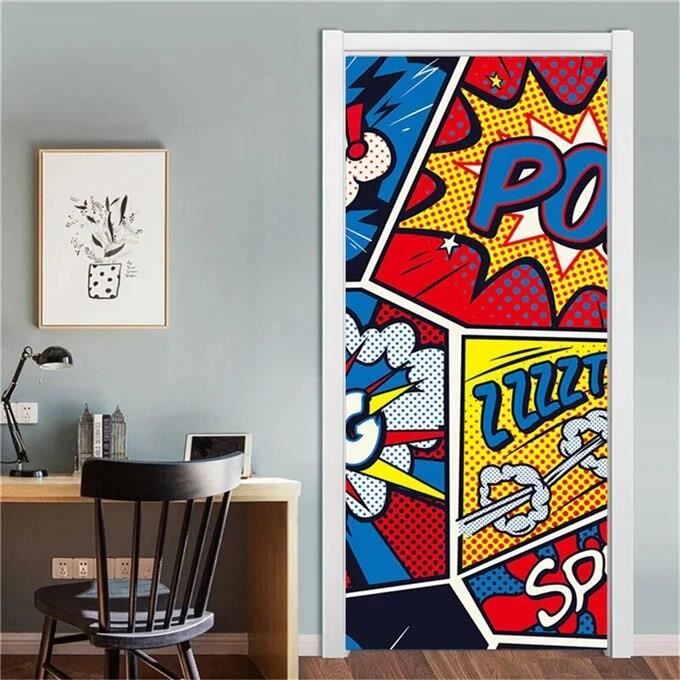 Papier Peint Rouge De Rue 3D,autocollant Mural Pour Porte,salon,chambre à Coucher,décoration De