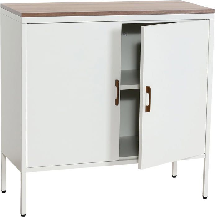 coode meuble de rangement bureau buffet 2 portes metal 90 par 90 par 40 melamine blanc plateau mdf 2 compartiments avec portes