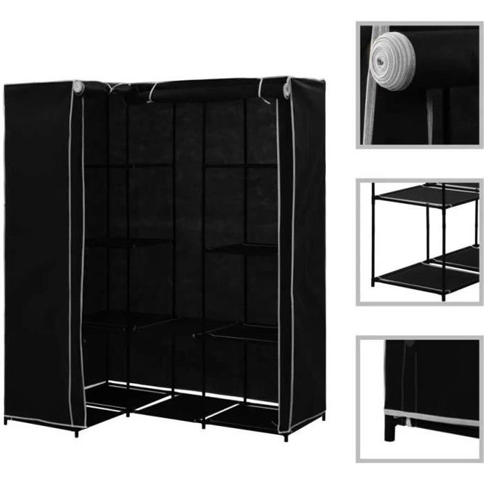 Armoire penderie tissu noire - YYiXing - Étagères de Rangement en L - 169x129x87cm