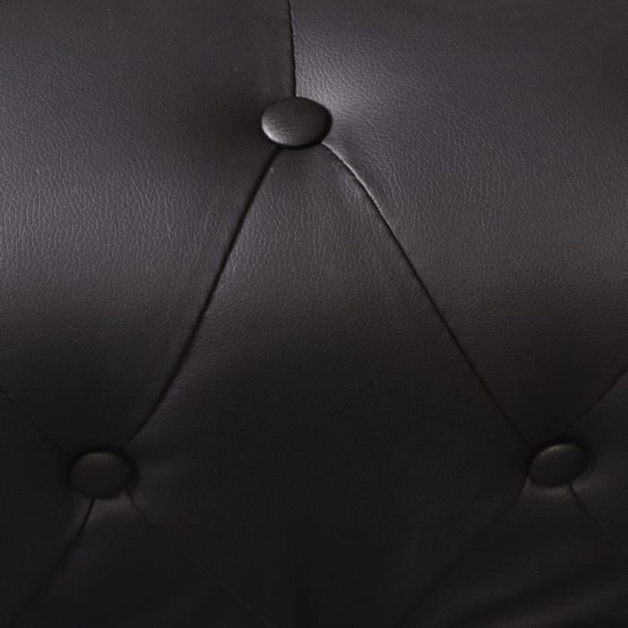 canapé d'angle chesterfield kai - 6 places - cuir artificiel noir - accoudoirs courbés