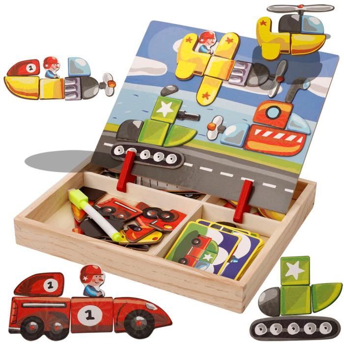 DIY Double Puzzles magnétiques enfants Jouets en bois Sketchpad