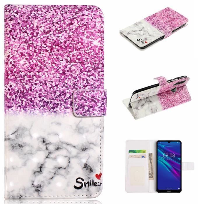 Housse étui Portefeuille Pour Huawei P30 Lite - Cuir PU + Jean, Aimant, Slots Cartes, Fonction Stand - Bleu Profond - 2