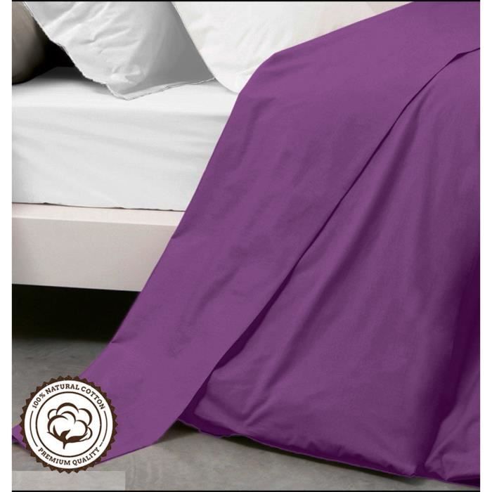 Drap Plat - Violet - 180x290 cm - 100% Coton - Lavable en machine - 1 Personne