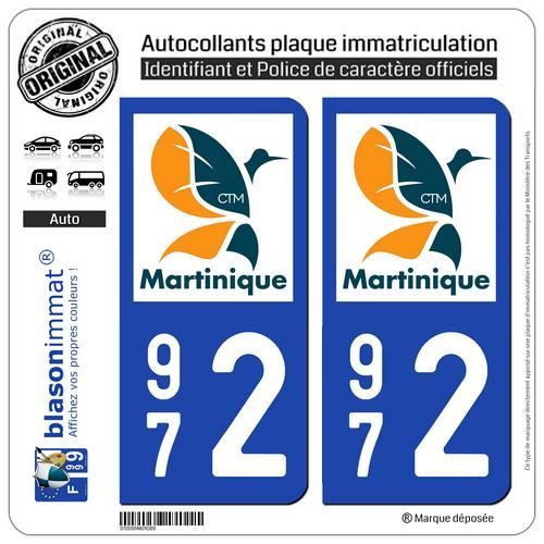 2 AUTOCOLLANTS PLAQUE IMMATRICULATION MOTO 972 Martinique 