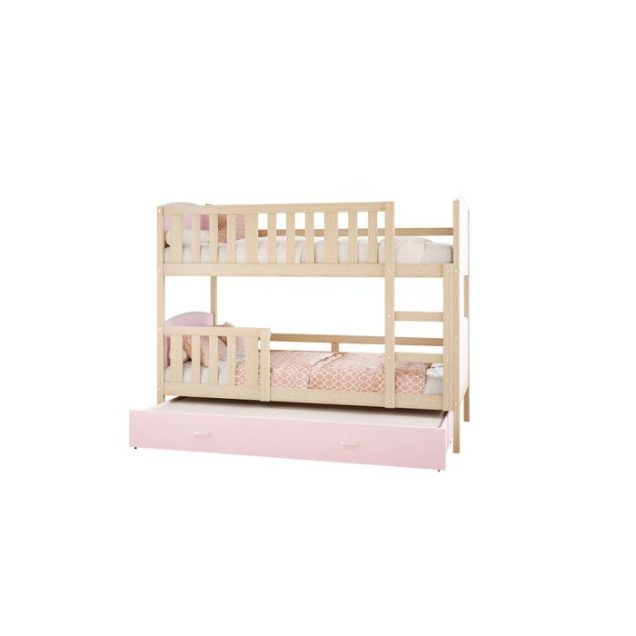 Lit Superposé Tomy 90x190 PIN Pin - rose Livré avec sommiers, tiroir et matelas en mousse de 7cm 90 x 190 cm Pin - Rose