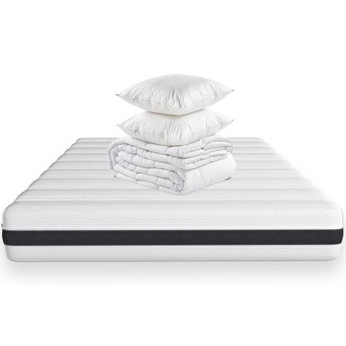 Pack matelas ressorts ensachés 140x190 Hygiospring + couette et 2 oreillers – 5 zones de confort - OEKO-TEX - Déhoussable