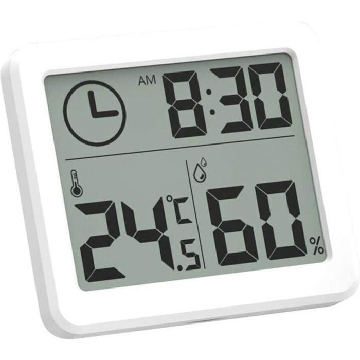Thermomètre Hygromètre Intérieur, numérique à écran LCD Digital, Horloge numérique portable ACL de 3,2 pouces 3 en 1, Pour le salon