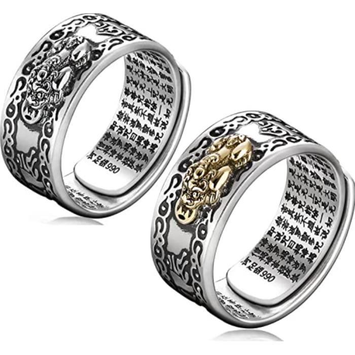 2pcs Bague Feng Shui Mantra Bagues de Bonne Chance Bouddhistes en Argent Bijoux Amulet Mantra Protection Richesse Amour Sante Bande Cdiscount Maison