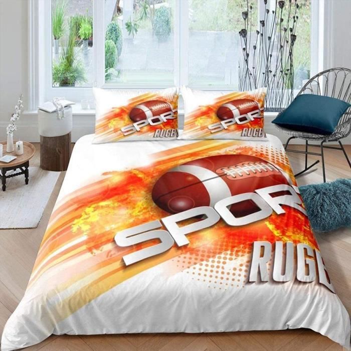Set de Housse de Couette 140x200 cm Rugby, Housse de Couette avec 2