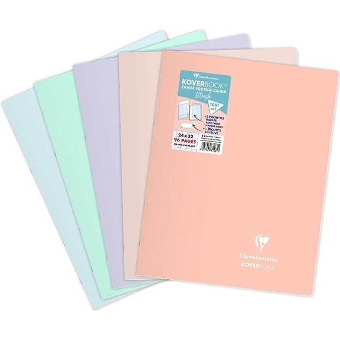 981481C Un cahier piqué Koverbook Blush 96 pages 24x32 cm grands carreaux 90g, couverture