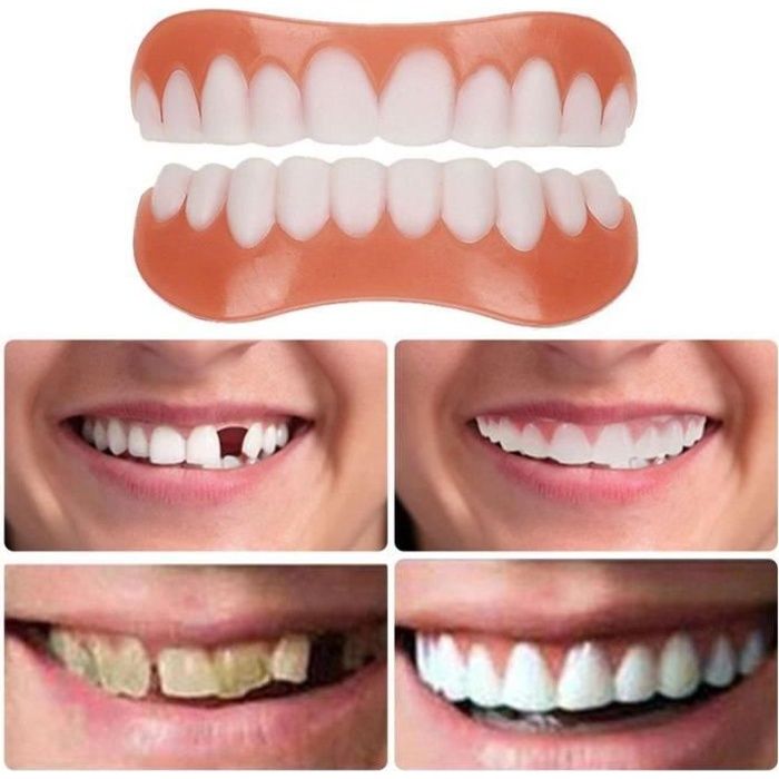 Dentier en silicone avec autocollants de blanchiment, sourire adulte, fausses dents supérieures et inférieure