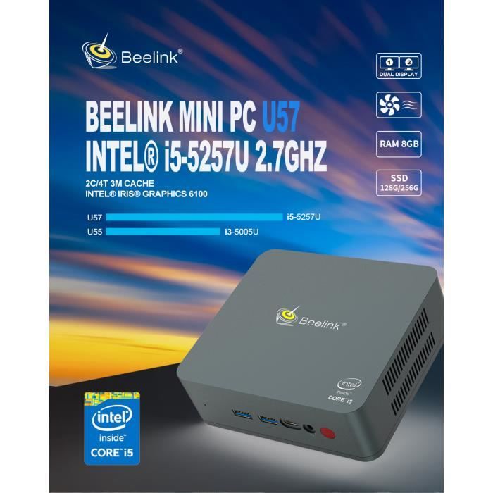 Ordinateur de bureau Beelink U57 Intel Core i5-5257U 8G+256G SSD Licensed Windows 10 Mini PC Intel Iris Graphics 6100 2.4G+5G WIFI Bluetooth 1000Mbp pas cher