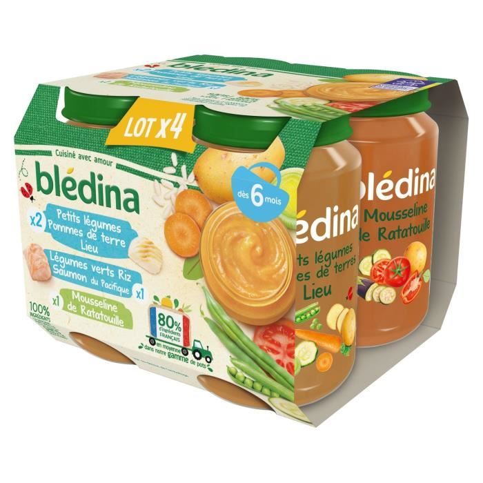 BLEDINA Petits Pots Bébé - Dès 6 mois - Ratatouille, Légumes Riz Saumon,  Légumes Pommes de terre Lieu - 4 pots de 200 g - Achat / Vente légumes  cuisinés BLEDINA Petits