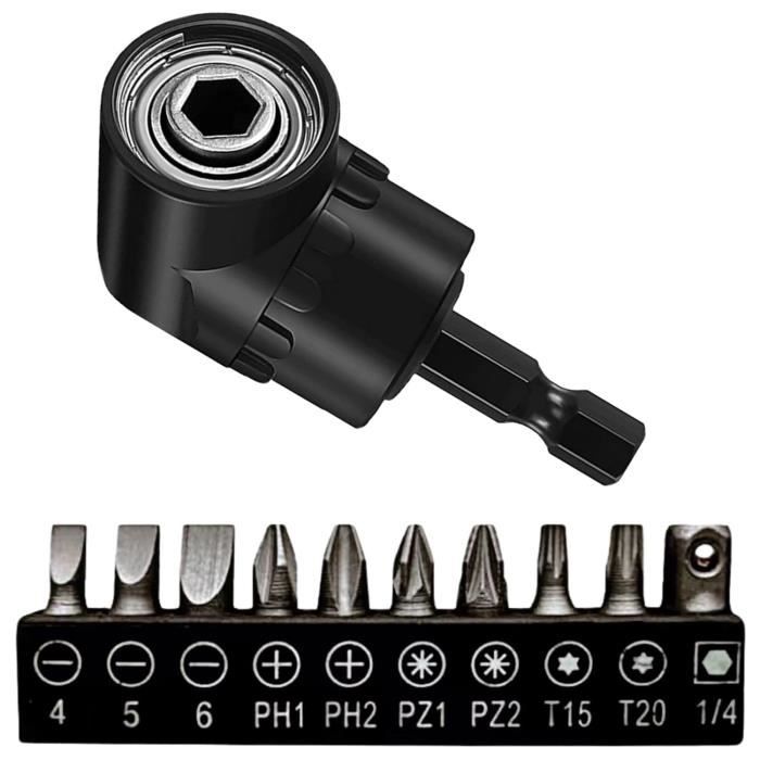 Adaptateur Perceuse Angle Droit 105° - Set 3 Tailles 1/4 3/8 1/2 Pour Espaces Étroits
