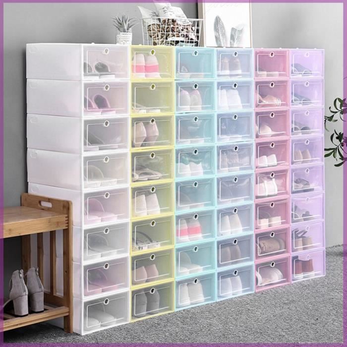 Boîte à chaussures à clapet empilable COCOSITY - Blanc - Organisateur de chaussures en meuble bac