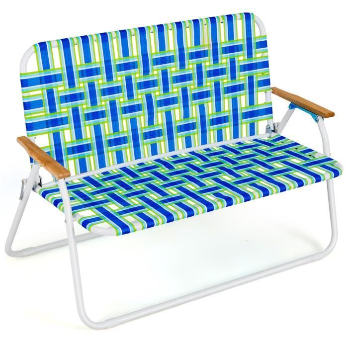 COSTWAY Chaise/Fauteuil de Camping Pliante 2 places Charge 300KG, Banc d'Extérieur avec Accoudoir et Dossier pour Plage, Pique-nique