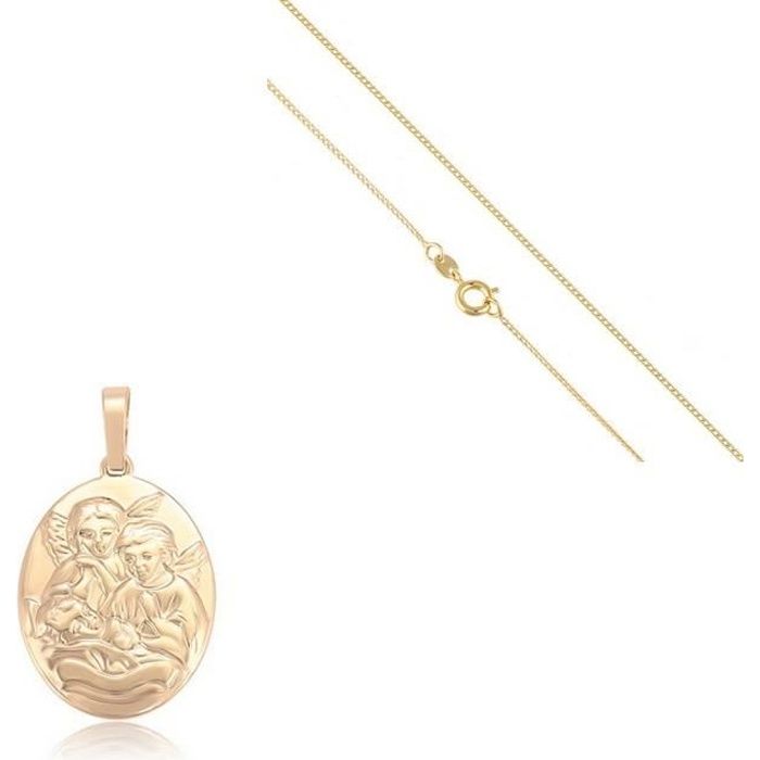 Chaine Et Pendentif Medaille Bapteme Ange Or Jaune 750 Lamine Achat Vente Sautoir Et Collier Collier Pendentif Anges Et Femme Adulte Enfant Or Jaune Dore