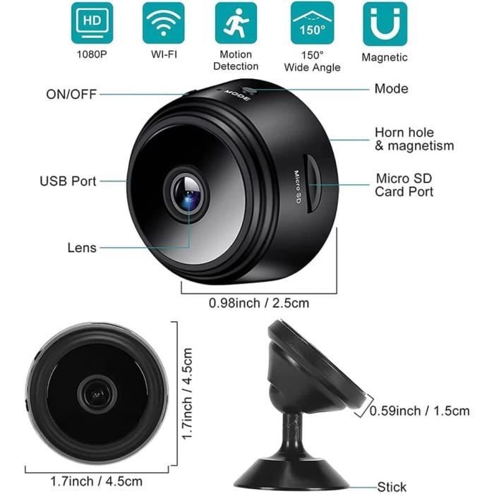 Mini Camera Espion,sans Fil HD 1080P Spy Caméra de Surveillance WiFi avec Vision Nocturne et Detecteur, Video Sécurité Bébé Hidden