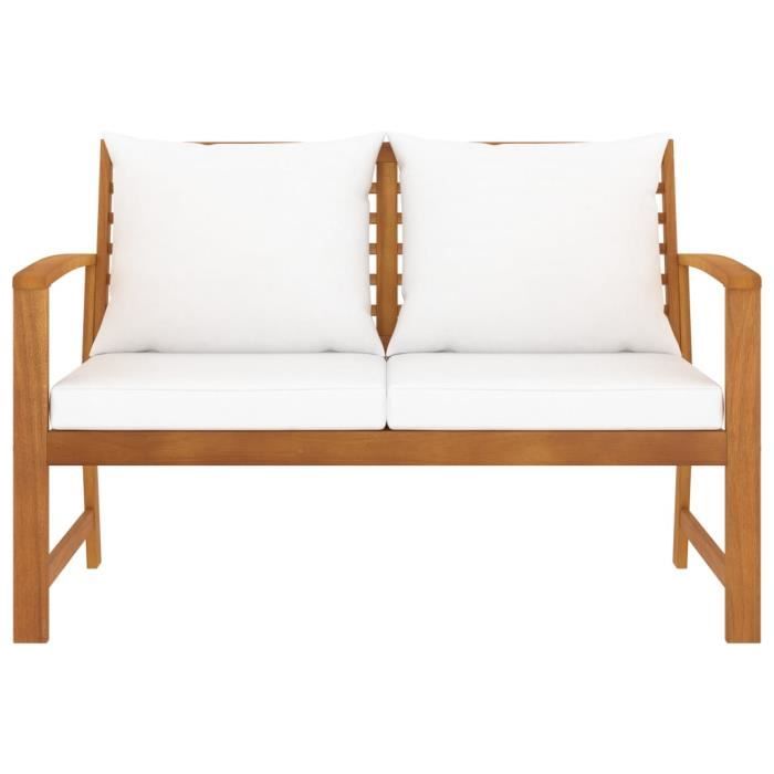 Banc de jardin - DUOKON - 120 cm - Bois dacacia massif - Coussin crème - Résistant aux intempéries