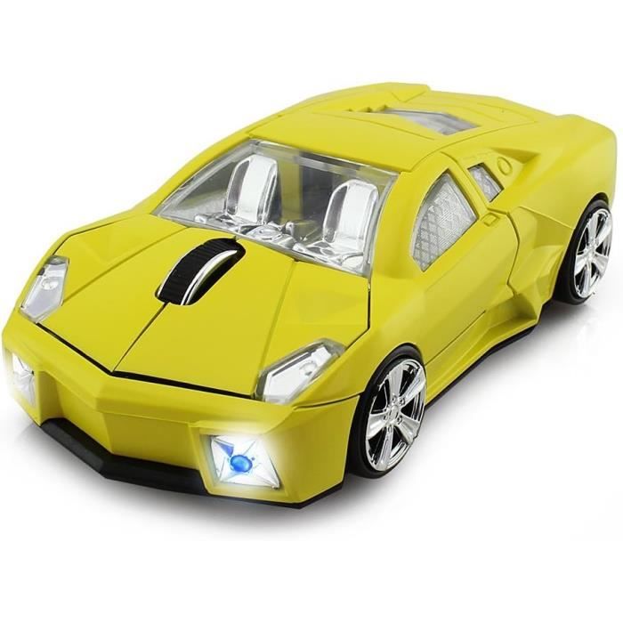 Souris Sans Fil Voiture De Sport - Design Ergonomique LED, Connexion 2.4Ghz, Compatible PC Windows - Gris