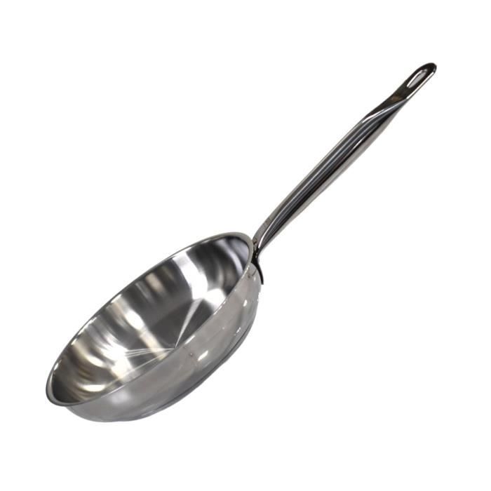 Poele Inox 32 Cm BAUMALU 32cm - Ligne Professionnelle, Acier Triple Fond Induction Poêle à Frire