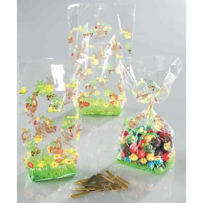 Lot de 10 Sachets en cellophane 145 x 235 mm avec impressions de Pâques