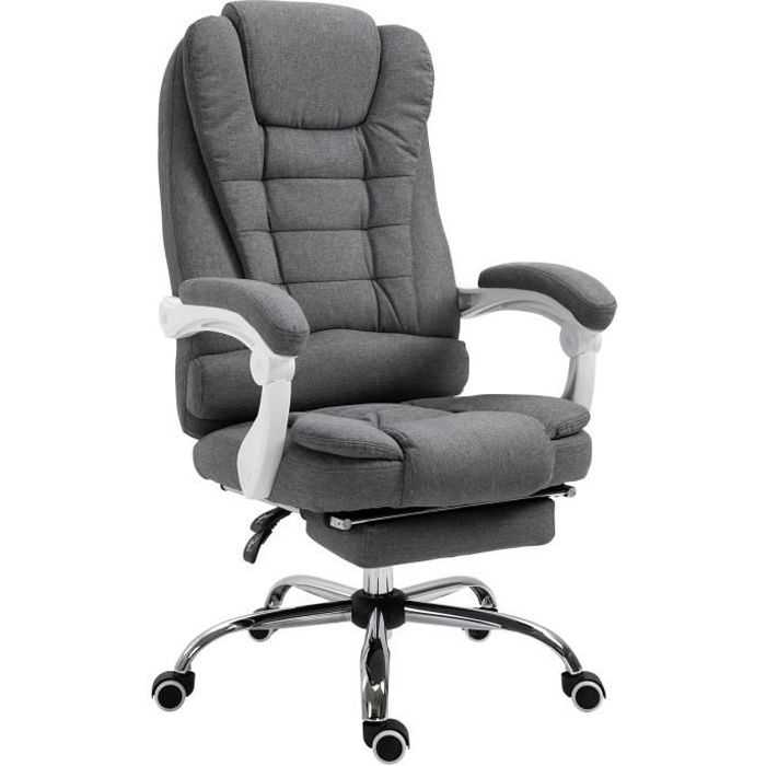 Fauteuil De Bureau Manager Grand Confort Repose Pied Dossier Inclinable Accoudoirs Rembourres Lin Gris 65x70x122cm Gris Cdiscount Maison