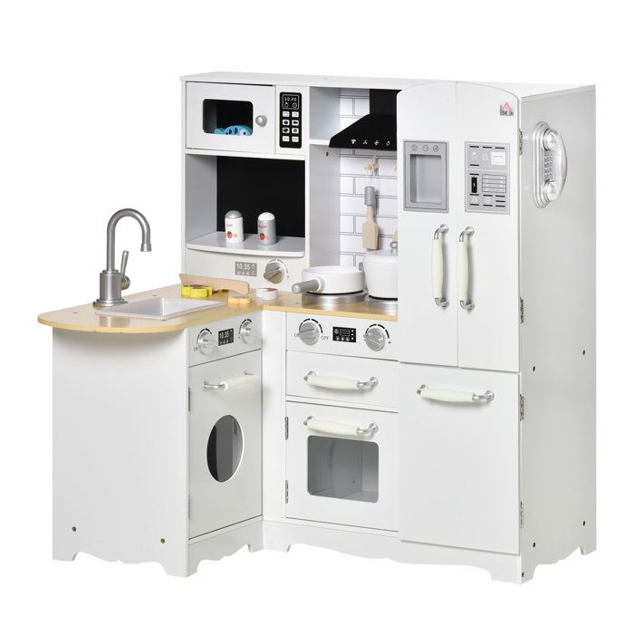 Cuisine Enfant à 2 Plateformes, Cuisine en Bois Enfant avec Machine à Café, Micro-Ondes, Hotte Aspirante, Horloge, Cuisinière et Four, 3+ Ans | Leroy Merlin