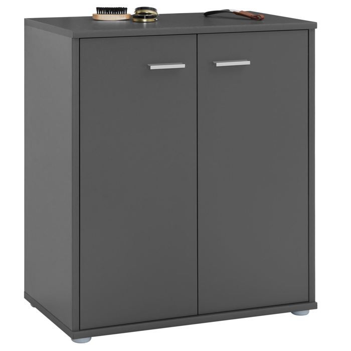 Meuble à chaussures OLYMPE commode meuble de rangement avec 2 portes en mélaminé gris mat Meuble à chaussures OLYMPE commode meuble de rangement avec 2 portes en mélaminé gris mat