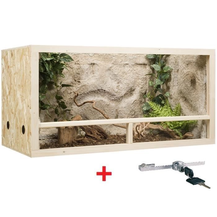 Terrarium OSB, terrarium en bois 100x50x50 cm avec aération latérale [ avec garniture, avec pack