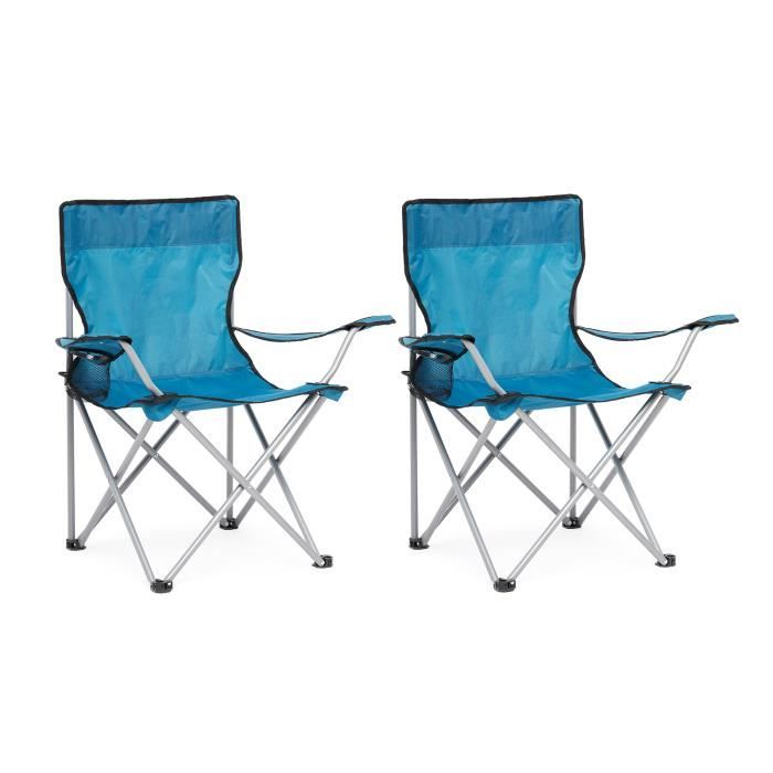 Mondeer Lot de 2 Chaise de Camping Pliable avec Porte-Gobelet, Portable, Extérieure pour Plage, Voyage, Pêche, Barbecue, Bleu