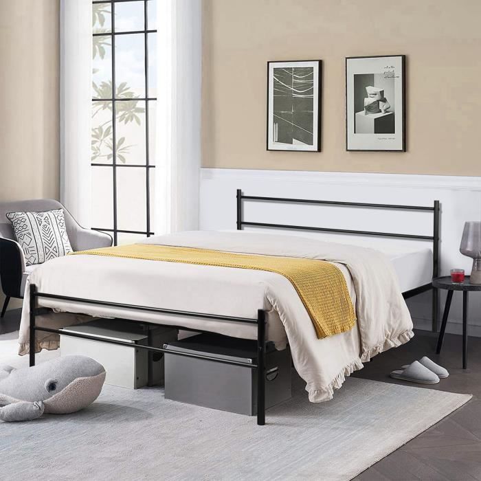 Lit Double 140x190 Cm IPOTIUS - Cadre Bois Massif Pin, Sommier Lattes, Style Scandinave