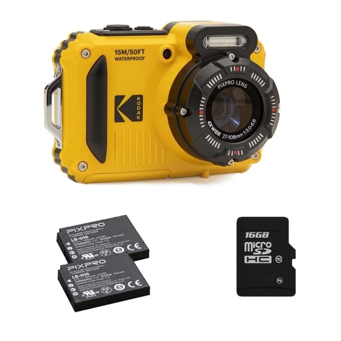 KODAK Pixpro Pack WPZ2 + 2 Batteries + 1 carte SD - Compact 16MP, étanche à 15m, Anti-Choc, Video 720p, Ecran LCD - Jaune