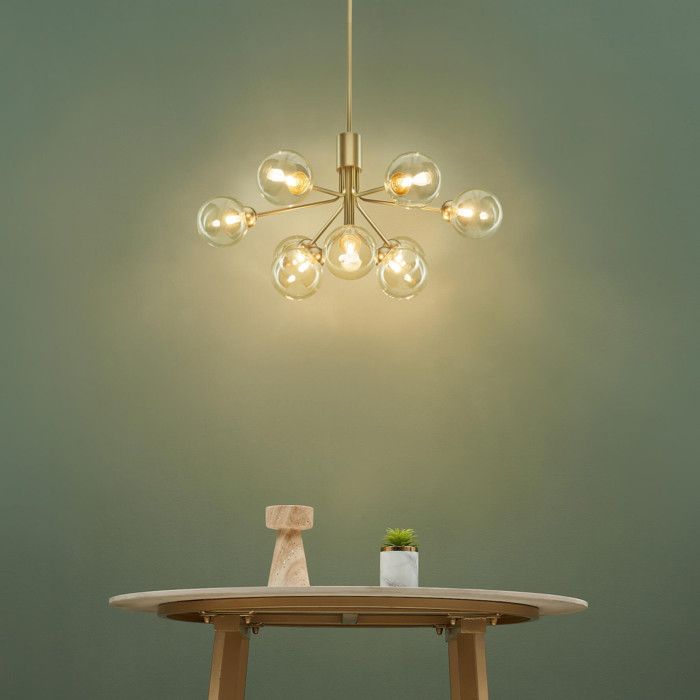 Grand lustre élégant doré 9 boules transparentes - Audrey