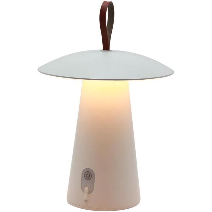Lampe de table sans fil - LUMISKY - FUNGY - H29 cm - Aluminium - Anse en cuir - LED blanc chaud