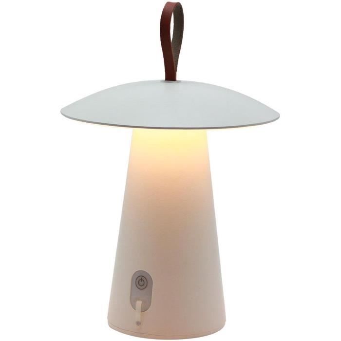 Lampe de table sans fil LUMISKY FUNGY H29 cm Aluminium Anse en cuir LED chaud