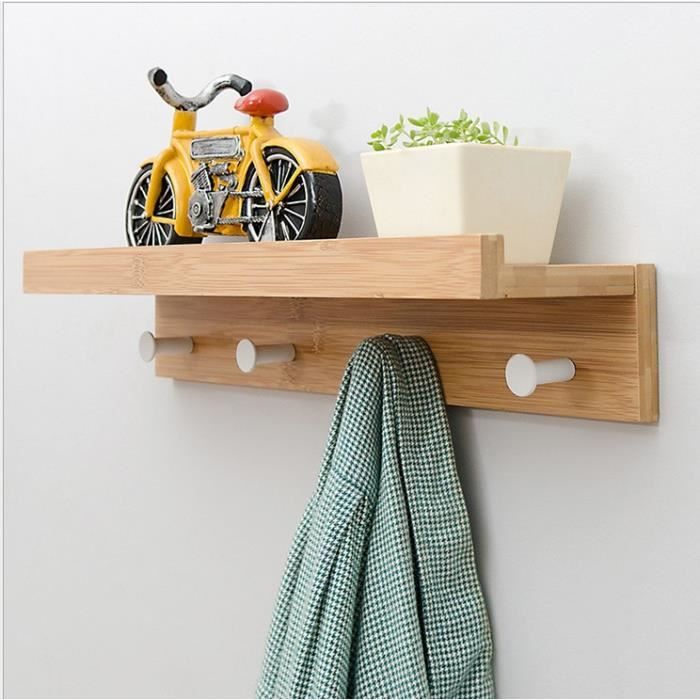 1pcs Étagère Porte-Serviette Porte-Manteau Mural en Bambou avec Étagère et Crochets-bois - Cdiscount Maison