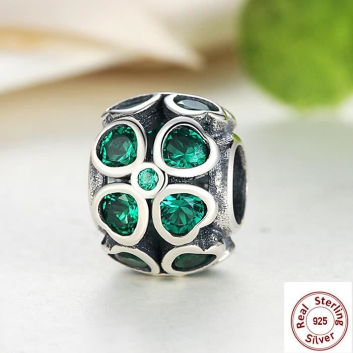 MERRILL Argent 925 Charms Perles Compatible Pandora Bracelet Perles de trefle vert Achat Vente maillon de bracelet MERRILL Charm Perles Argen. Femme Adulte