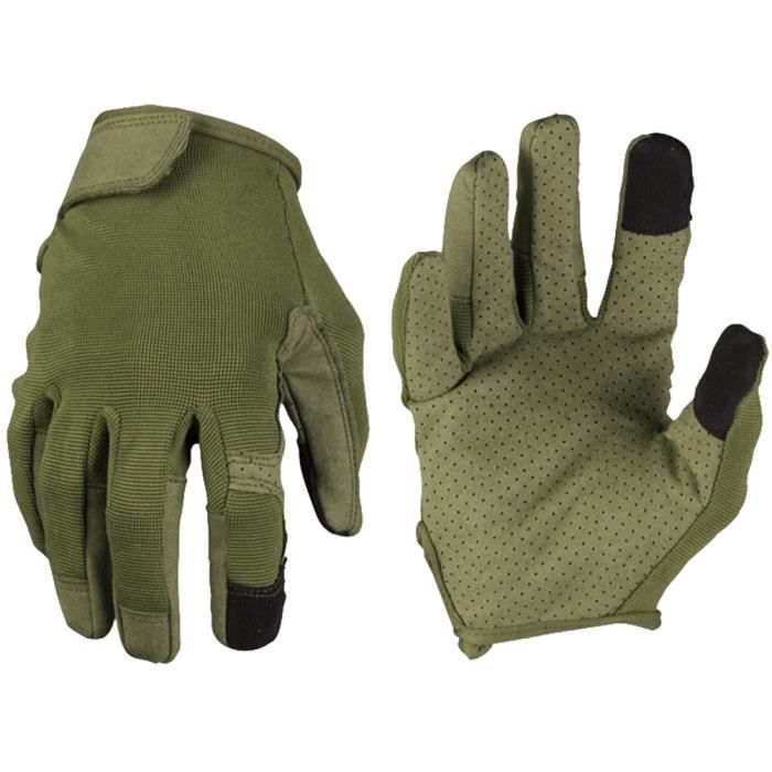 Gants tactiles légers Mil-Tec Olive - Adulte - Mixte - Manchette courte - Doigts renforcés - Paumes ventilées