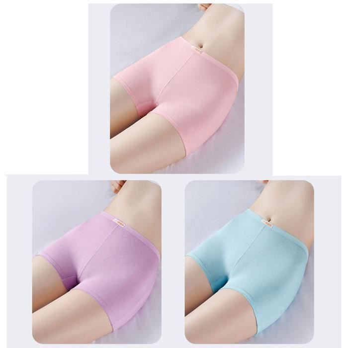 Lot de 3 Boxer Calecon Femme en Coton Short sous Robe Panty Doux Confortable Rose Bleu Violet