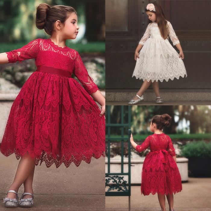 Enfant en bas age enfants bebe fille dentelle fleur princesse Tulle fete Pageant robes vetements rouge Rouge Cdiscount Pret a Porter
