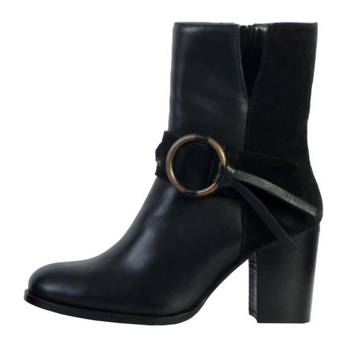 bottes femme - kaporal - percy - cuir noir - fermeture boucle et zip