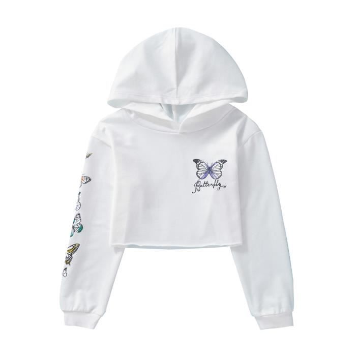 Iixpin Enfant Fille Sweat Capuche Imprim Papillon Printemps
