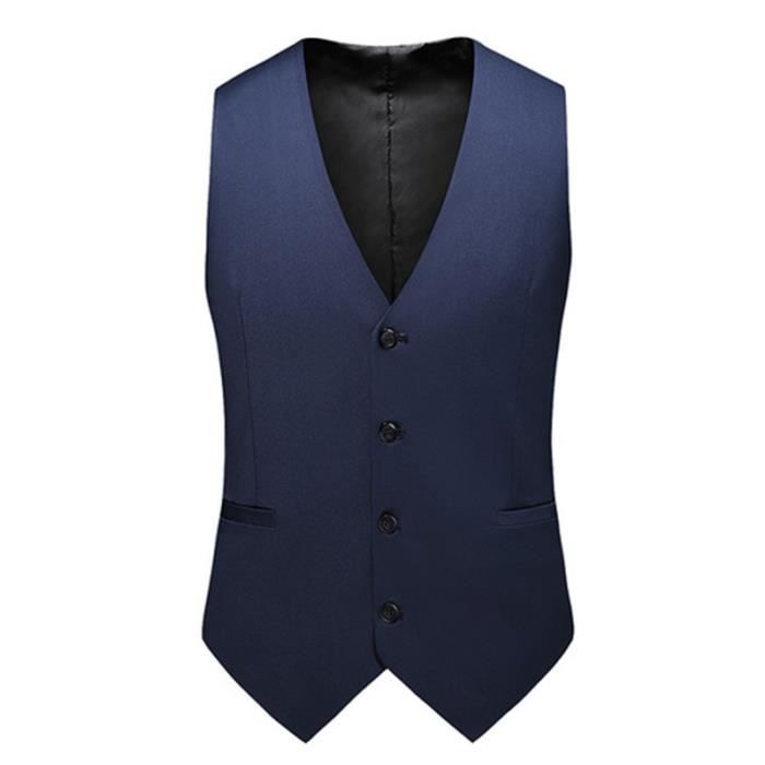 Gilet Costume Homme Rayé Col V - Gilet Formel Double Boutonnage Avec Poches Et Ajustement Dos