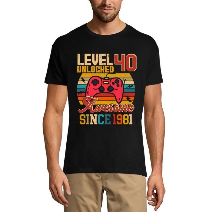 Homme Tee-Shirt Niveau 40 Débloqué – Level 40 Unlocked – 40 Ans T-Shirt Cadeau 40e Anniversaire Vintage Année 1983 Noir