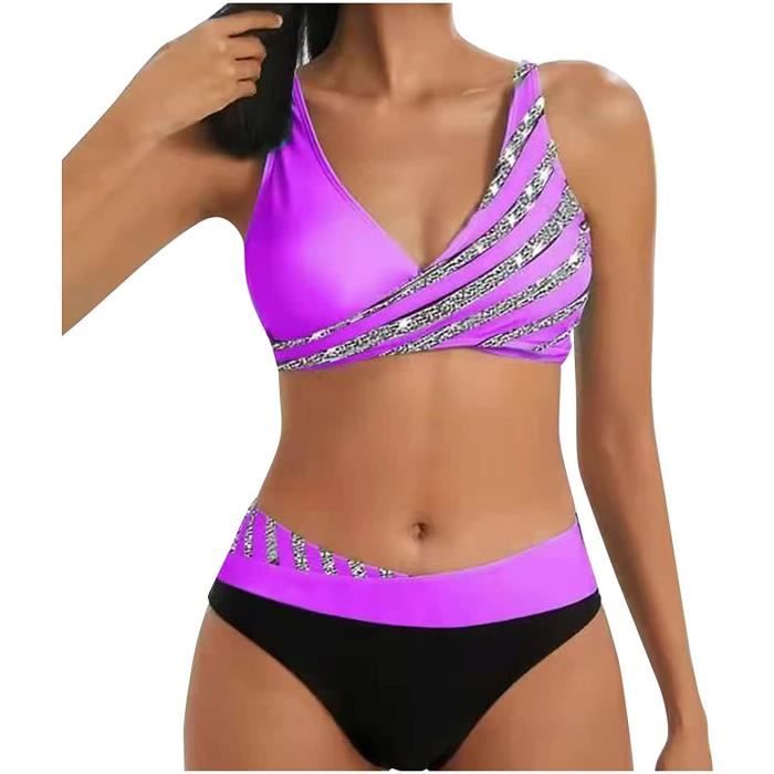 Femme Maillot de Bain Deux pieces Bikini Push Up Ensembles Bikini Taille Haute Rembourre Maillots De Bain sans Jantes De Rouge Rouge violet Cdiscount Pret a Porter