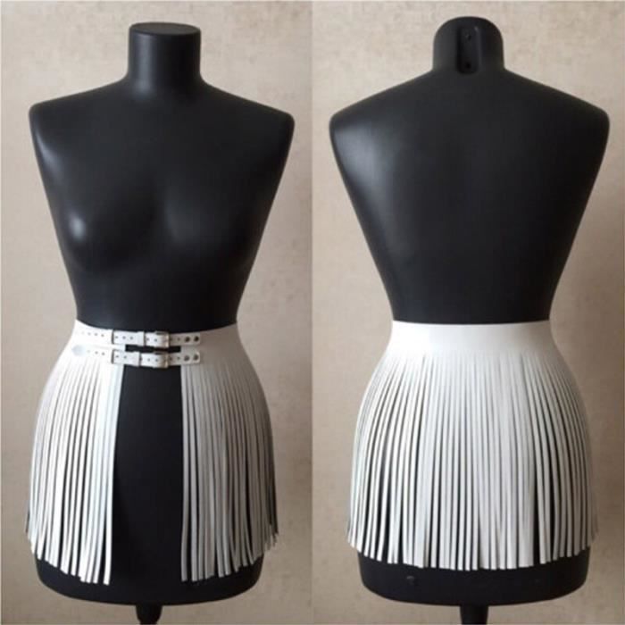 Portejarretelle,Jupe longue en cuir PU pour femme,jupe à franges,jupe