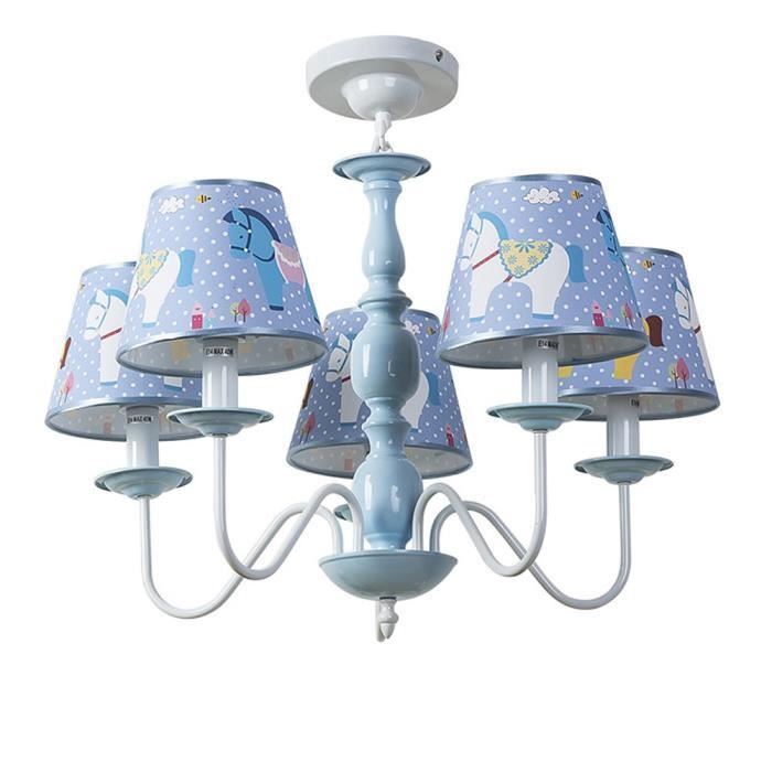 Suspension Plafonnier Enfant 5 Tetes Lustre Conception Abat Jour En Tissu Decore Des Poney Pour Chambre Bebe Fille Garcon E14 5 Cdiscount Maison
