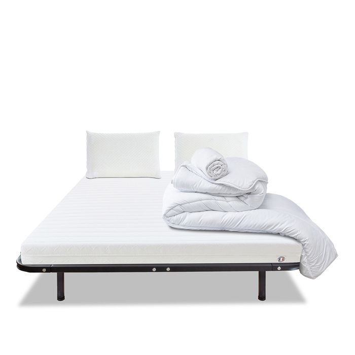Pack Egio 140x200 cm Matelas Mousse + Sommier Métal + Accessoires Pack Egio 140x200 cm Matelas Mousse + Sommier Métal + Accessoires